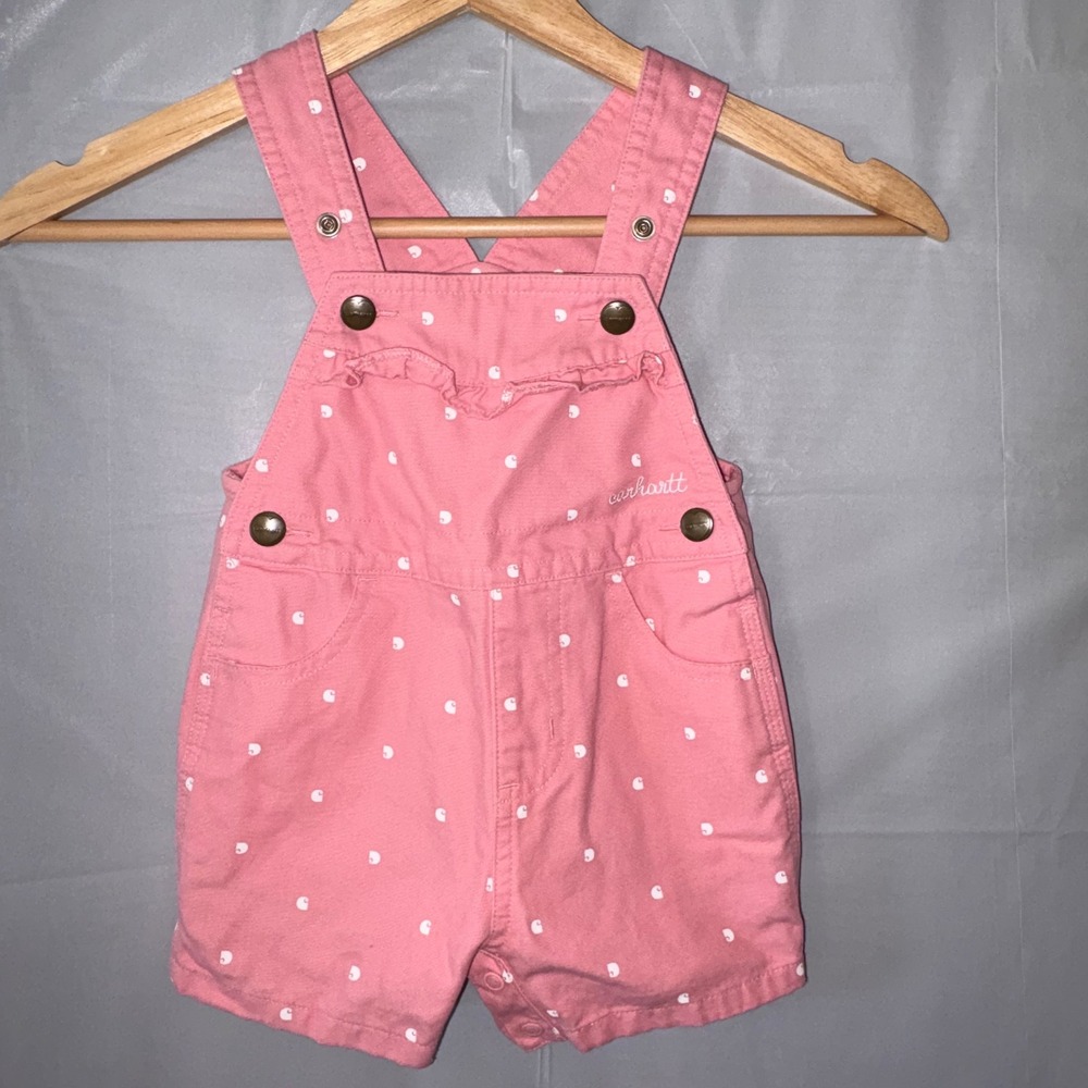 Carhartt Baby Girls Pink Logo Print Canvas Bib Shortalls Overalls 12M SD9930-G